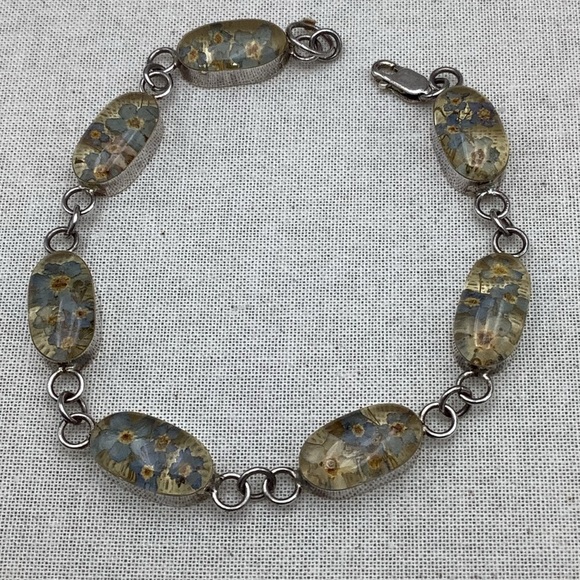 Vintage Lucite Artisan Floral Sterling  Silver Bracelet - Picture 2 of 6